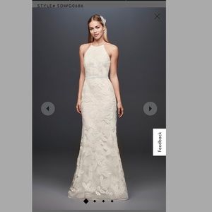 David Bridal Sequin Leaf-appliqued High Neck Dress